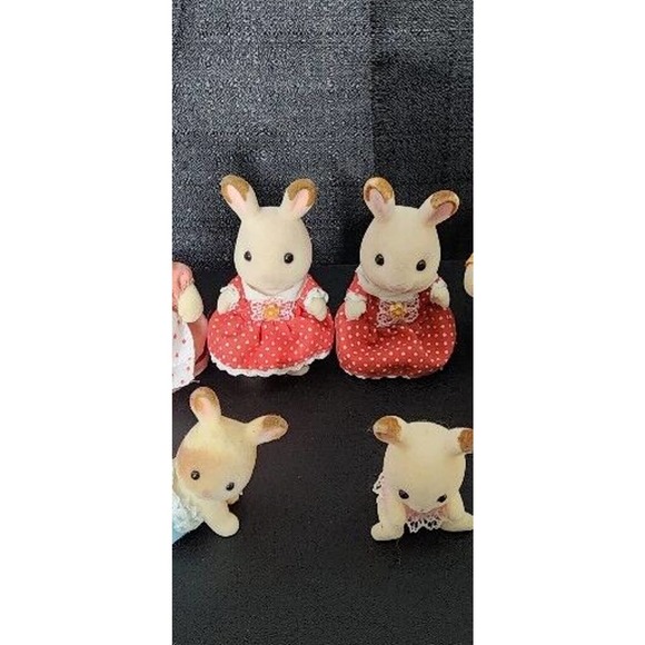 Sylvanian Calico Critters Chocolate Rabbit Family Of 8 1985 Vintage Twins Babies - Picture 3 of 7